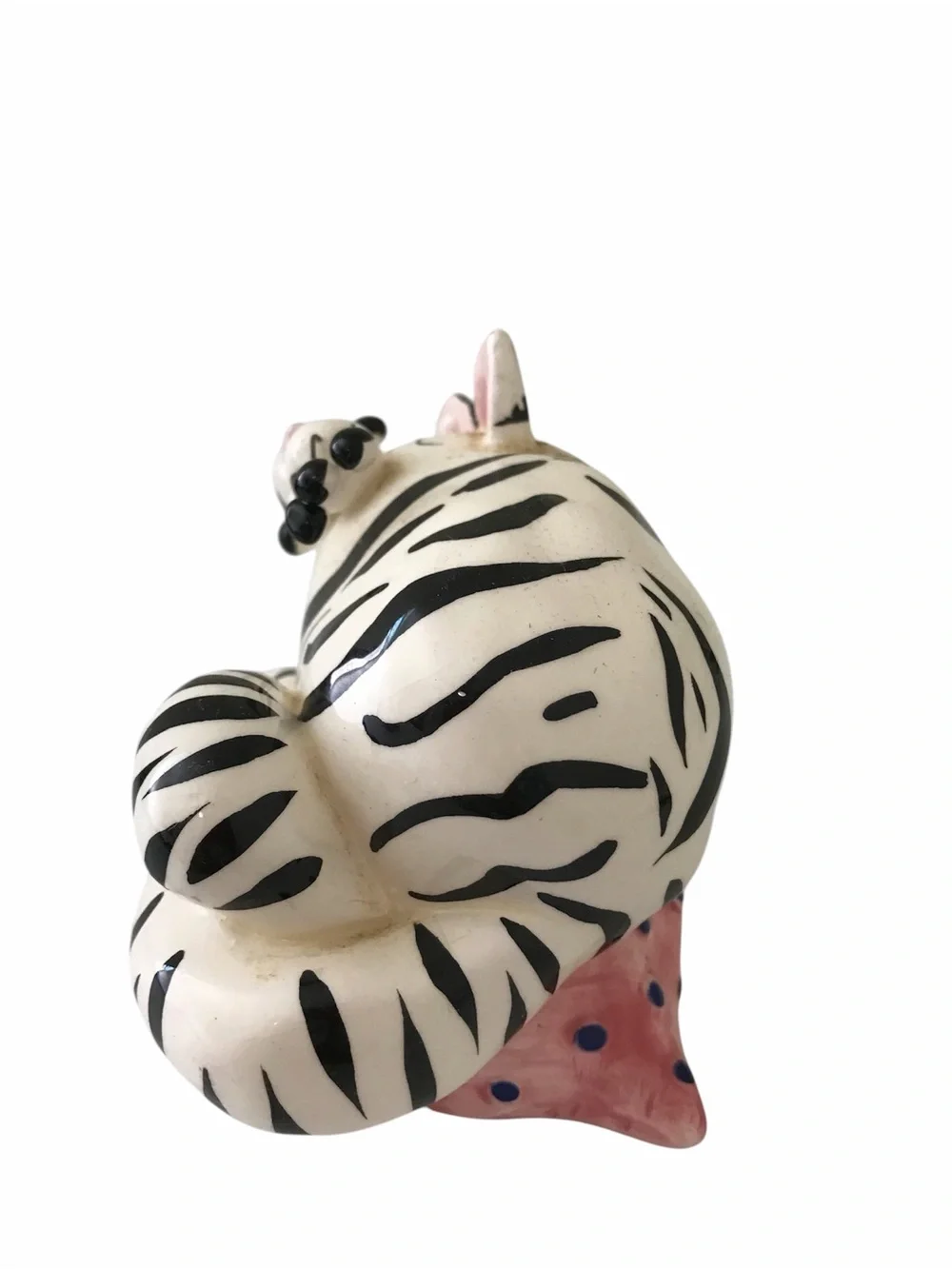 Decorative White and Black Stripe Cat Figurine Amy Lacombe. Music box.